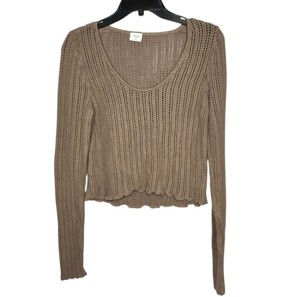 Abercrombie & Fitch Brown Open Knit Girly Crop Pullover Soft Sweater Size Medium